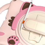 Cute Cat King Kids Shockproof Silicone Tablet Case with Holder & Shoulder Strap & Handle For iPad mini 5 / 4 / 3 / 2 /1(Pink)