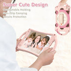 Cute Cat King Kids Shockproof Silicone Tablet Case with Holder & Shoulder Strap & Handle For iPad mini 5 / 4 / 3 / 2 /1(Pink)