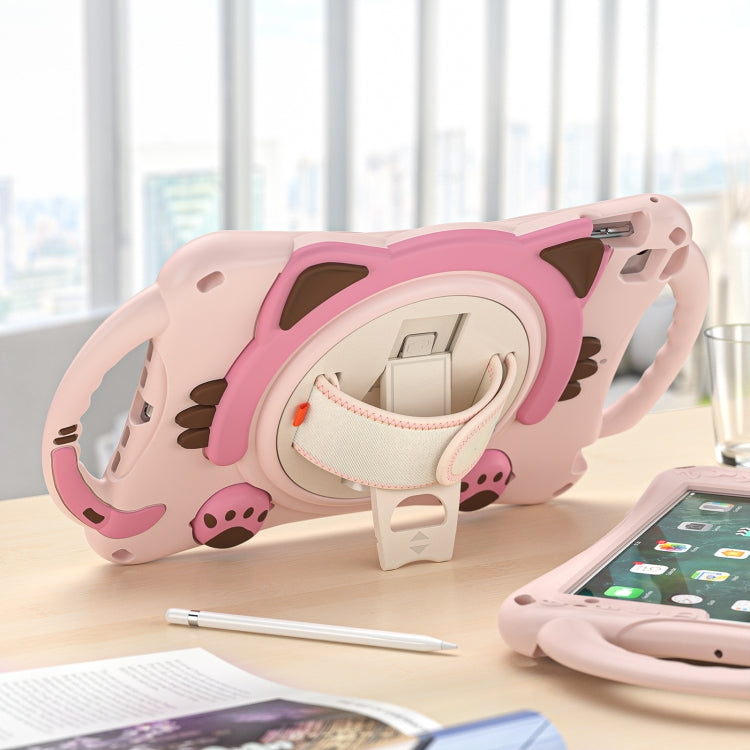 Cute Cat King Kids Shockproof Silicone Tablet Case with Holder & Shoulder Strap & Handle For iPad mini 5 / 4 / 3 / 2 /1(Pink)