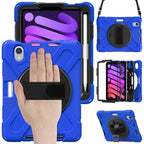 Silicone Hybrid PC Tablet Case with Grip Holder & Shoulder Strap, For iPad mini 6 / mini 2024