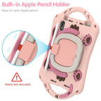 For iPad mini 6 Cute Cat King Kids Shockproof Silicone Tablet Case with Holder & Shoulder Strap & Handle(Pink)
