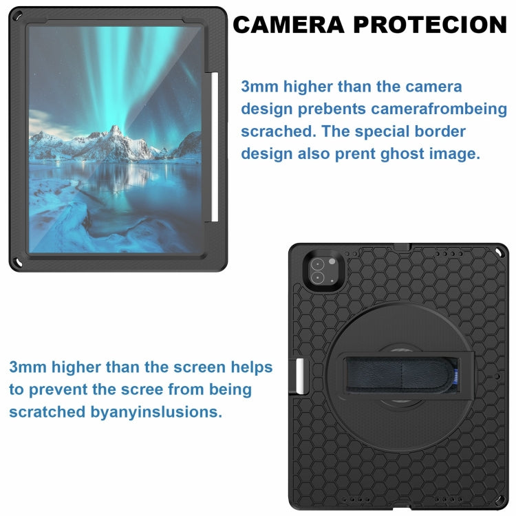 For iPad Pro 12.9 inch 2019 / 2021 / 2022 360 Rotation Stand EVA Hard PC Tablet Case with Strap(Black)