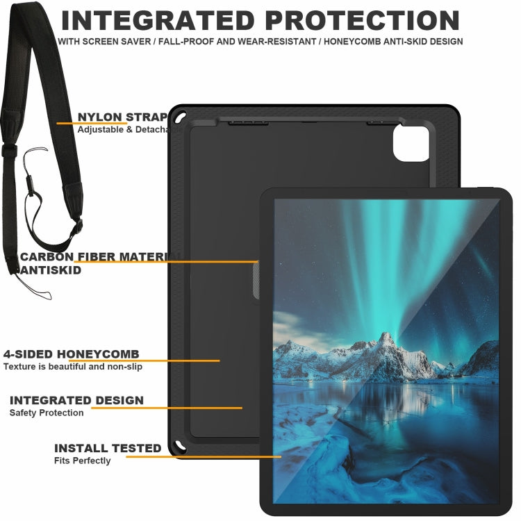 For iPad Pro 12.9 inch 2019 / 2021 / 2022 360 Rotation Stand EVA Hard PC Tablet Case with Strap(Black)