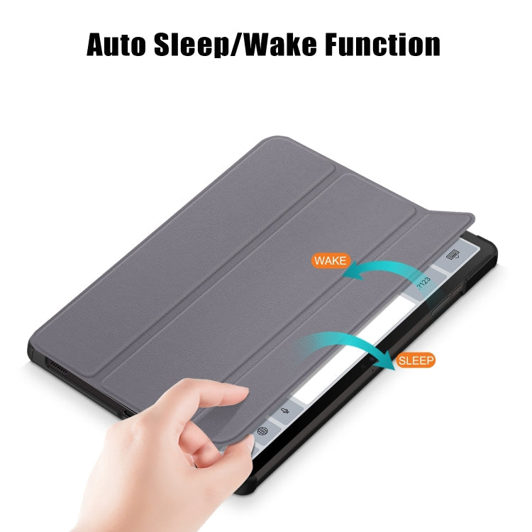 For Samsung Galaxy Tab S9+ Custer Pure Color 3-Fold Holder Smart Leather Tablet Case(Grey)