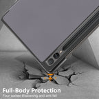 For Samsung Galaxy Tab S9+ Custer Pure Color 3-Fold Holder Smart Leather Tablet Case(Grey)
