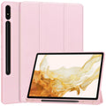 For Samsung Galaxy Tab S9+ 3-Fold Pure Color TPU Smart Leather Tablet Case with Pen Slot(Pink)
