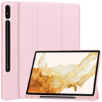 For Samsung Galaxy Tab S9+ 3-Fold Pure Color TPU Smart Leather Tablet Case with Pen Slot(Pink)