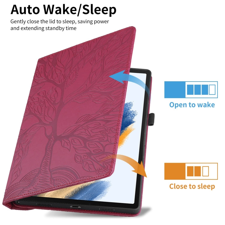 For Samsung Galaxy Tab A8 10.5 Tree Life Embossed Rotation Leather Smart Tablet Case(Red)