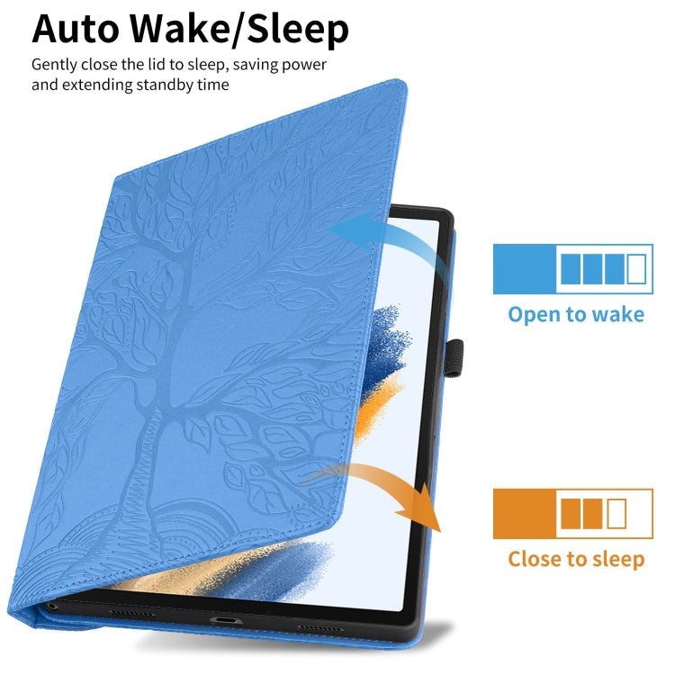 For Samsung Galaxy Tab A8 10.5 Tree Life Embossed Rotation Leather Smart Tablet Case(Blue)