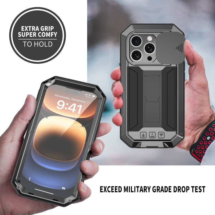R-JUST Sliding Camera IP54 Life Waterproof Holder Phone Case, For iPhone 16 Pro, For iPhone 16 Plus, For iPhone 16, For iPhone 15 Pro Max, For iPhone 15 Pro, For iPhone 15 Plus