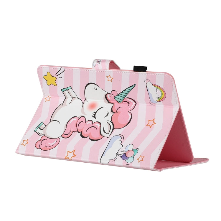 For 8 inch Universal Tablet PC Colored Drawing Pattern Horizontal Flip PU Leather Case with Holder & Card Slot(Pink Unicorn)