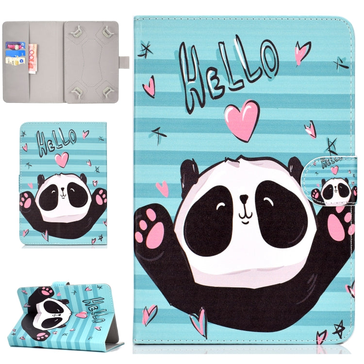 For 10 inch Universal Tablet PC Colored Drawing Pattern Horizontal Flip PU Leather Case with Holder & Card Slot(Love Panda)