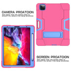 For iPad Pro 12.9 2021 / 2020 / 2019 Contrast Color Silicone + PC Protective Tablet Case with Holder(Rose Red + Blue)