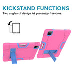 For iPad Pro 12.9 2021 / 2020 / 2019 Contrast Color Silicone + PC Protective Tablet Case with Holder(Rose Red + Blue)