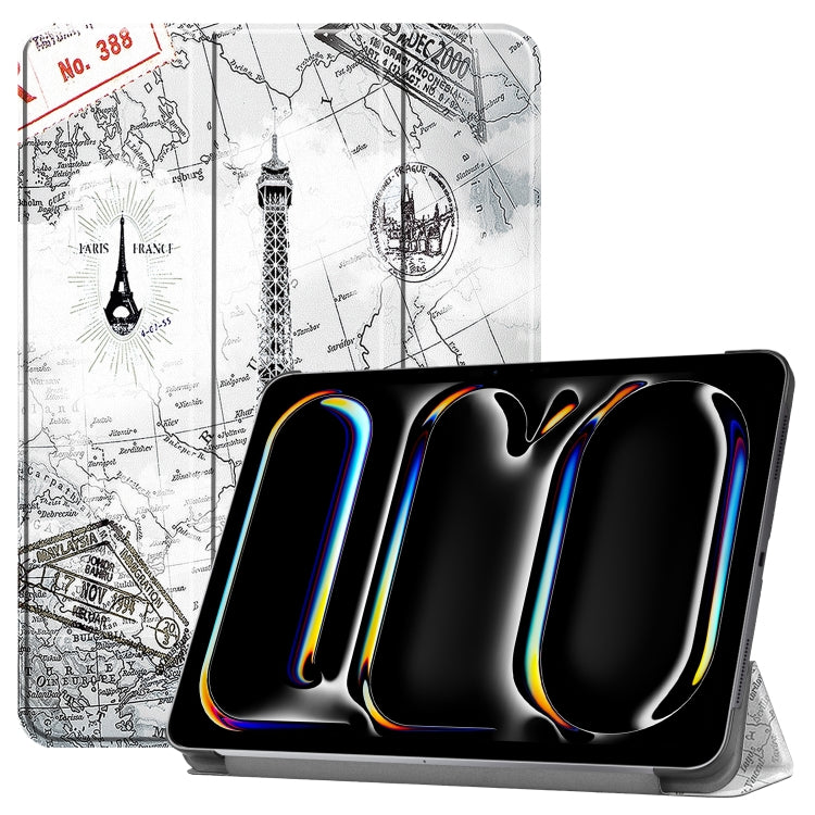 Custer Painted 3-Fold Holder Smart Leather Tablet Case with Pen Tray, For iPad Pro 11 2025 / 2024