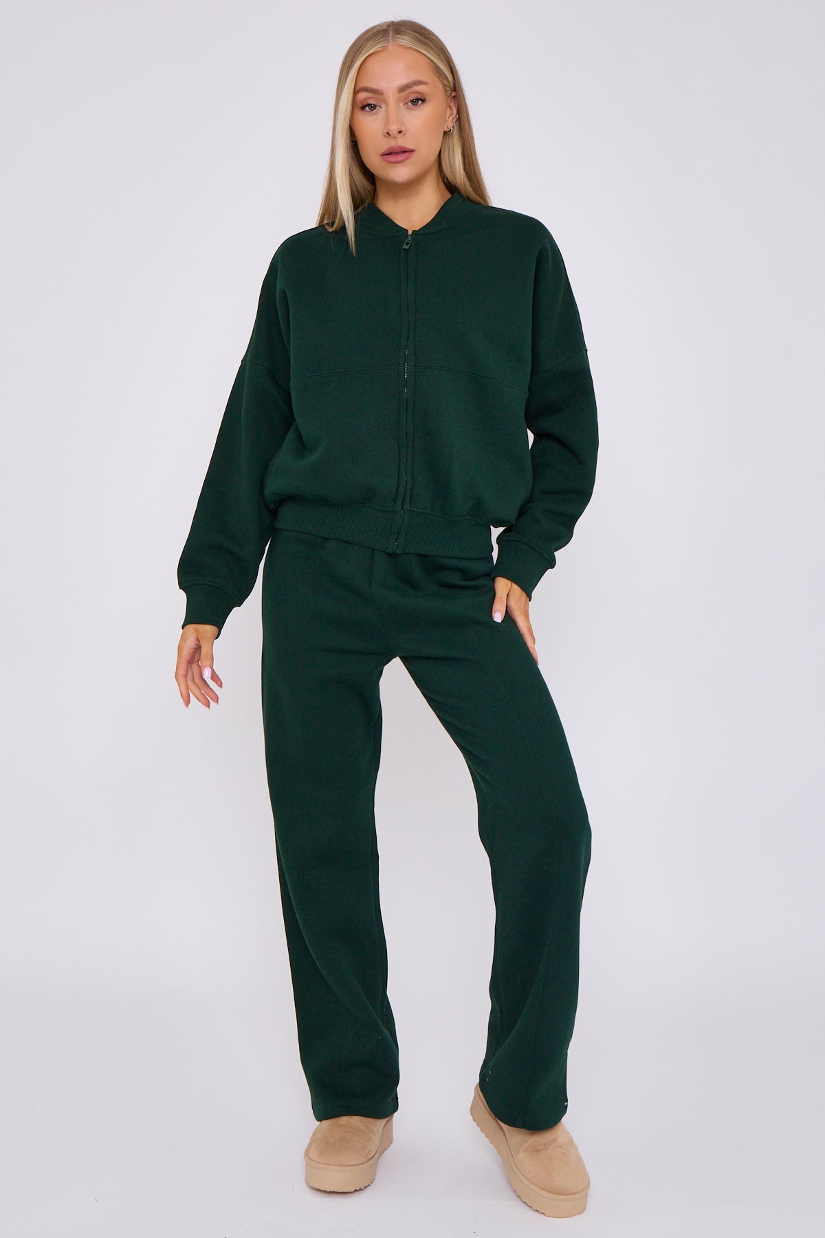 Oversized Bomber Style Fleece Zipper Co-ord