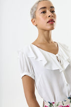Eloise Moss Crepe Frill Collar Blouse - Off White
