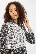 Louche Elsie Flower Spot Print Mix And Match Long Sleeve Tie Midi Dress