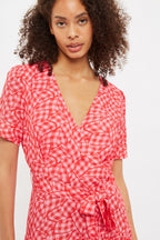 Louche Emin Gingham Twist Print Tiered Short Sleeve Midi Dress