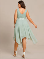 Plus Size Deep V Neck Asymmetrical Hem Sleeveless Wholesale Dresses