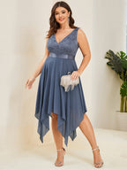 Plus Size Deep V Neck Asymmetrical Hem Sleeveless Wholesale Dresses