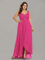 Plus Size V Neck Rhinestones Ruched Bust Wholesale Evening Dresses