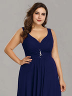 Plus Size V Neck Rhinestones Ruched Bust Wholesale Evening Dresses