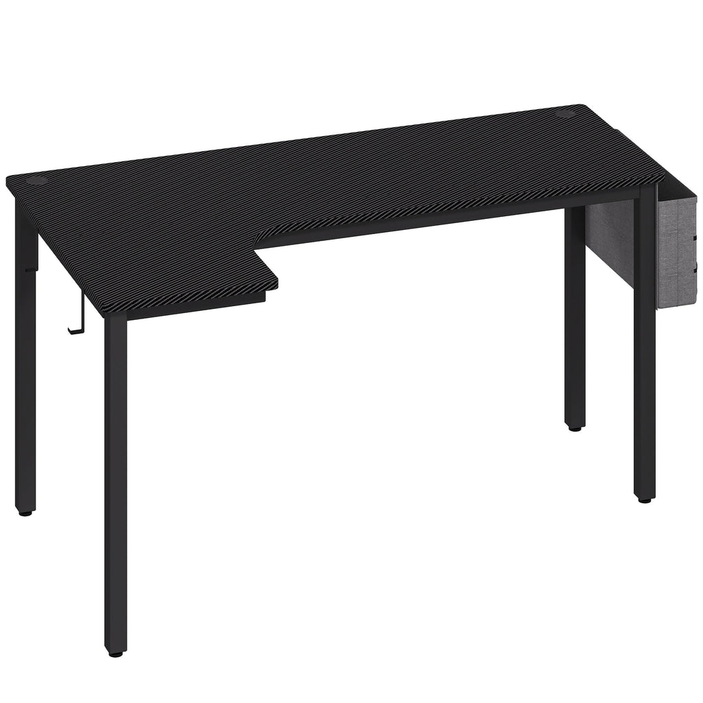 HOMCOM L-Shaped Computer Gaming Desk with Fabric Bag, Hooks and Cable Management, 145 x 81 x 76cm - Black