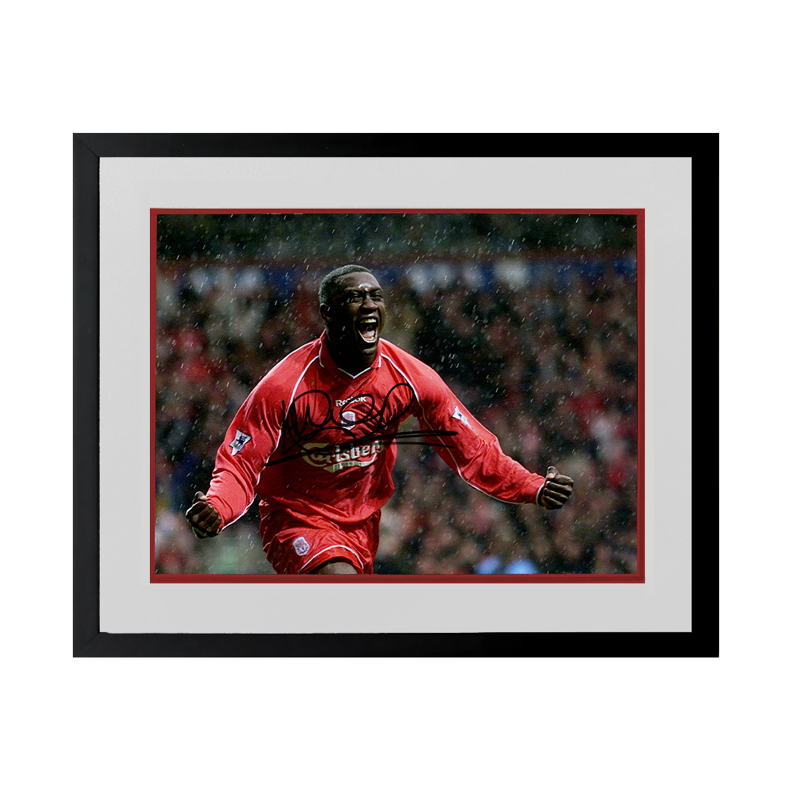 Emile Heskey Signed Liverpool 16x12 Image Deluxe Mount Frame