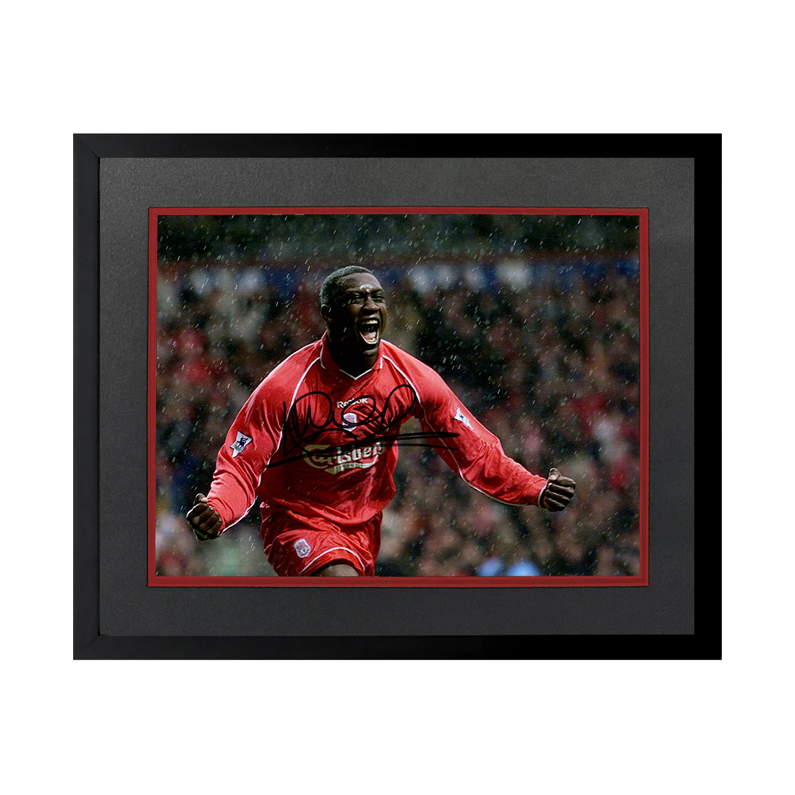 Emile Heskey Signed Liverpool 16x12 Image Deluxe Mount Frame