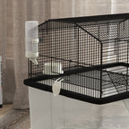 PawHut Two-Tier Gerbil Cage, Hamster Cage for Dwarf Hamster, Syrian Hamster w/ Wheels, Deep Bottom, Food Dish, Water Bottle