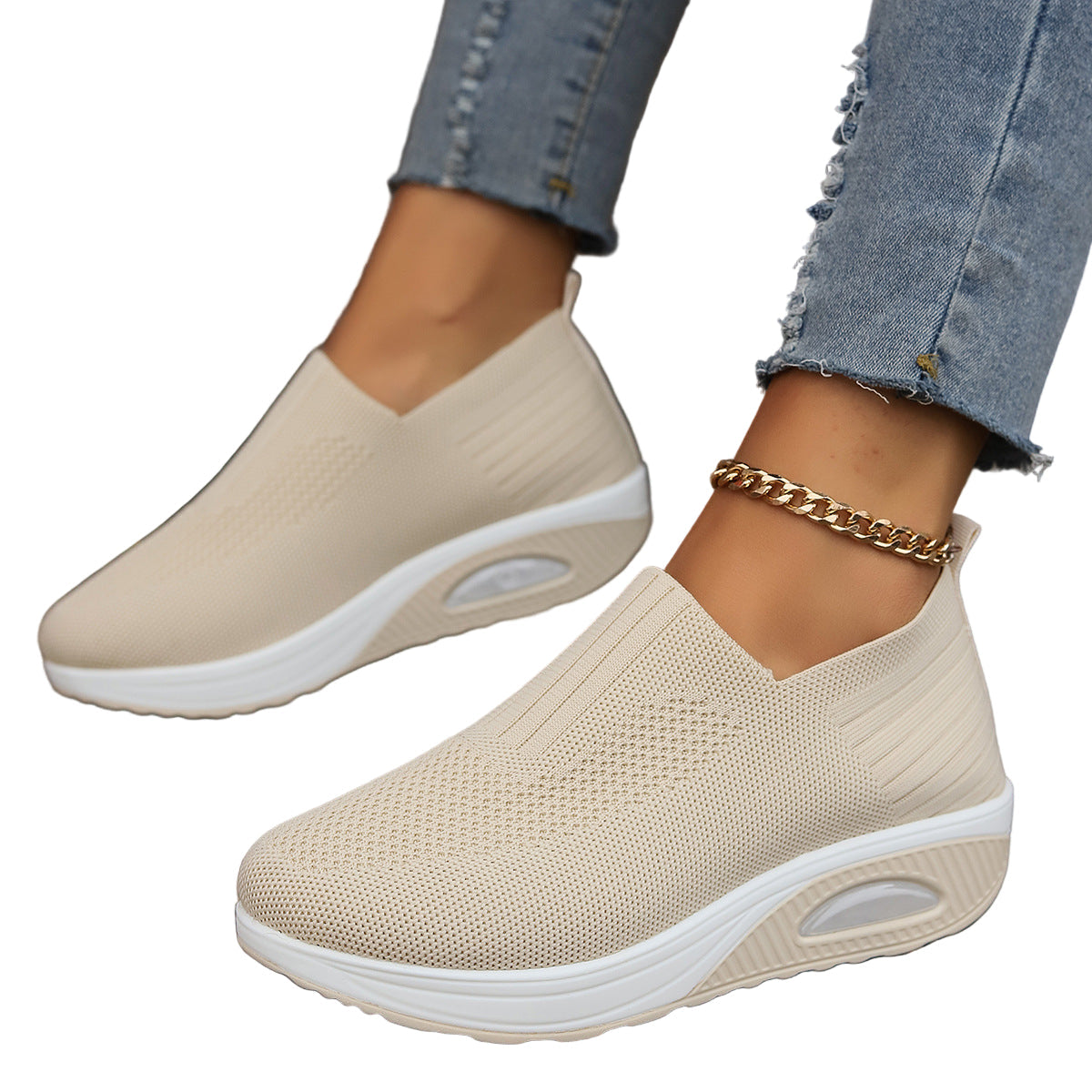Women’s Thick-Sole Air Cushion Sneakers – Fly-Woven Breathable Soft-Soled Casual Sports Shoes