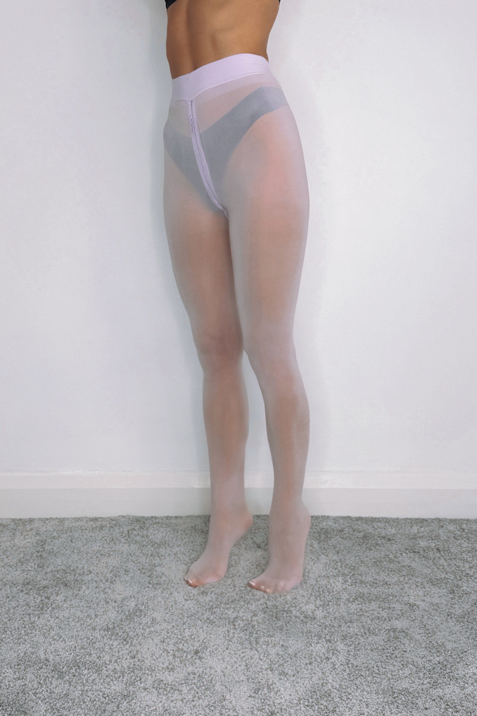 Purple 8 Denier Oil Shine Tights with Double Zip