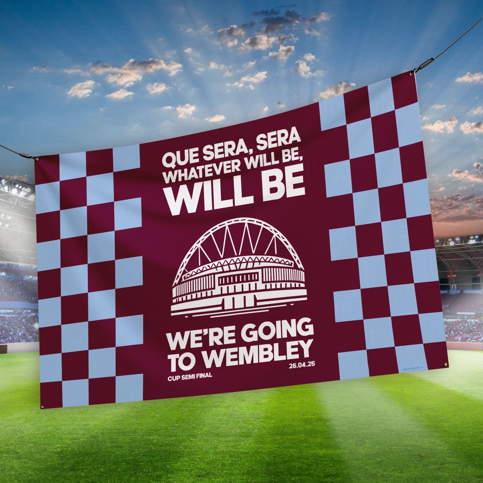 Aston Villa - Que Sera, Sera - Banner - Chequered - Two Sizes