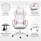 Vinsetto Computer Gaming Chair, PU Leather Desk Chair with Footrest, Swivel Task Chair with 135\'c2\'b0 Reclining Back and Lumbar Support, PC Chair for Adults, White and Pink