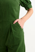 Finlay Babycord V Neck Ric Rac Trim Jumpsuit - Olive Green