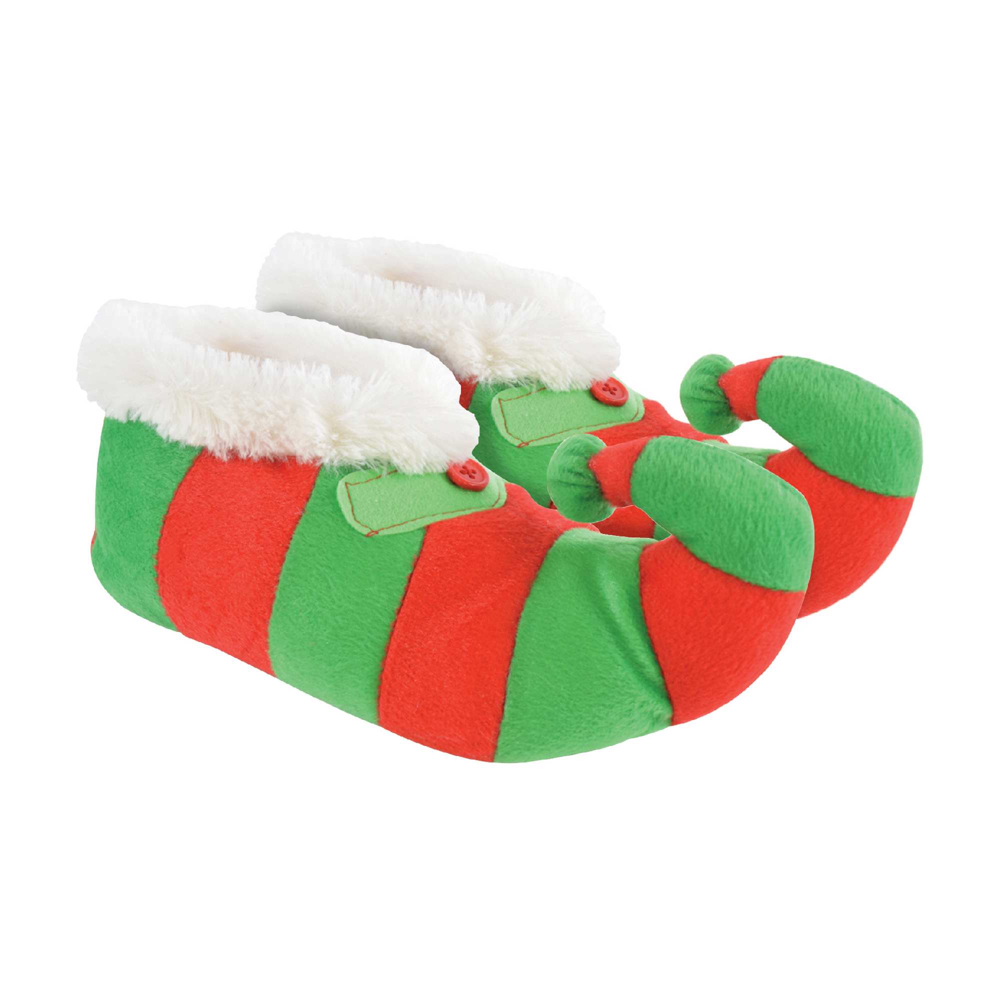 Kids Christmas Novelty Green & Red Striped Elf Slippers