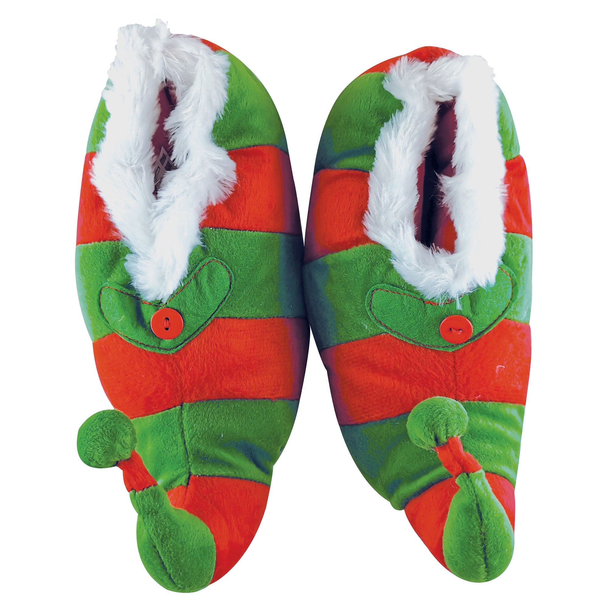 Kids Christmas Novelty Green & Red Striped Elf Slippers