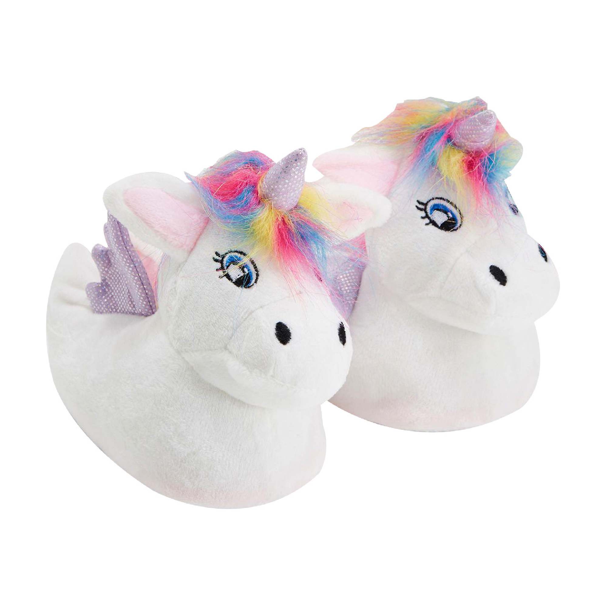 Childrens Unicorn Plush Slippers with Rainbow Hair (4 Sizes)