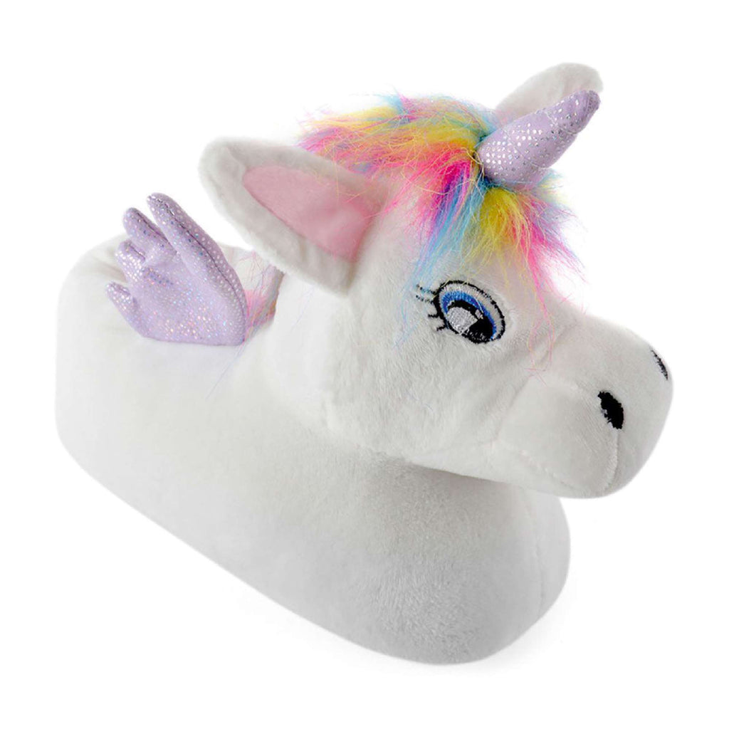 Childrens Unicorn Plush Slippers with Rainbow Hair (4 Sizes)