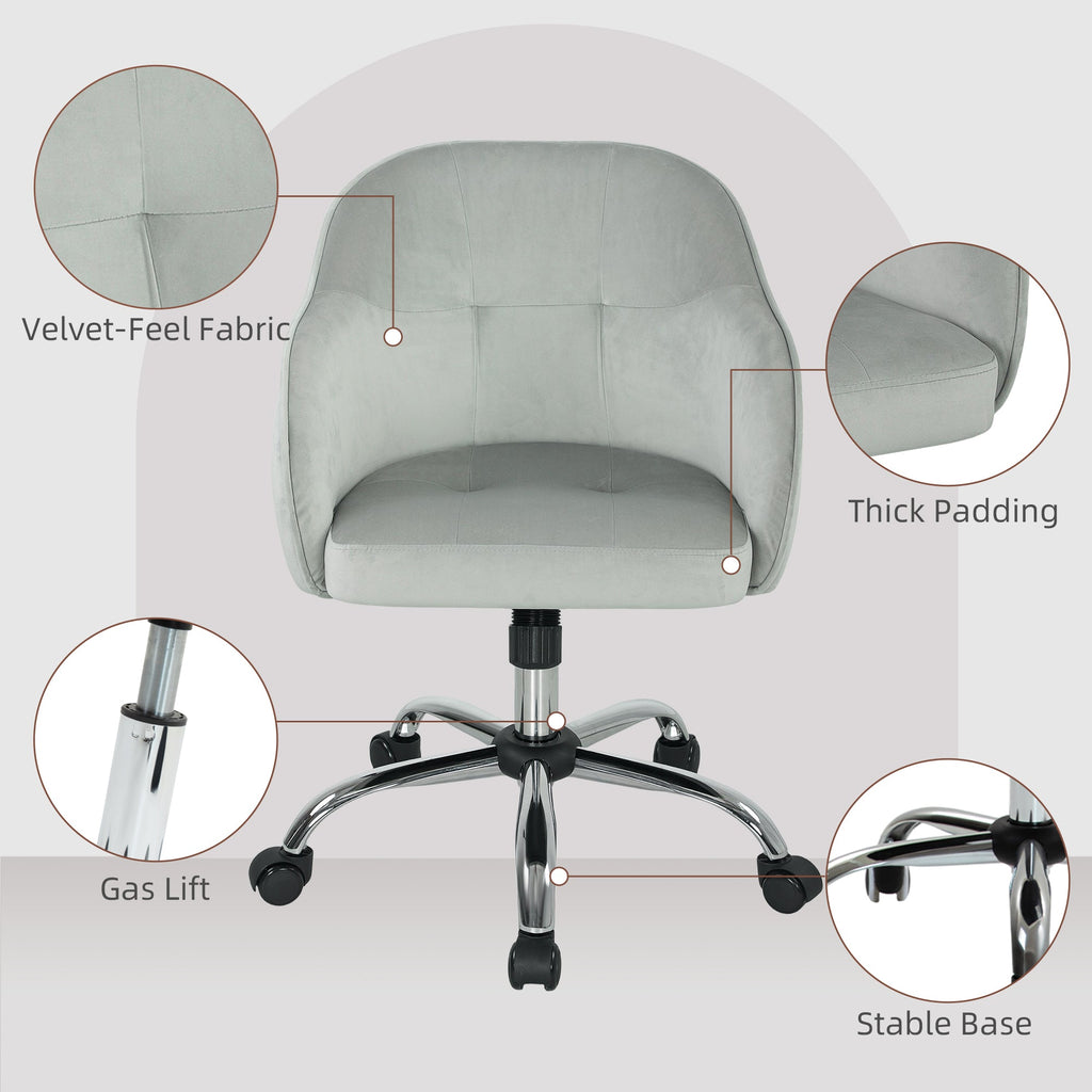 HOMCOM Velvet-feel Swivel Office Chair - Grey