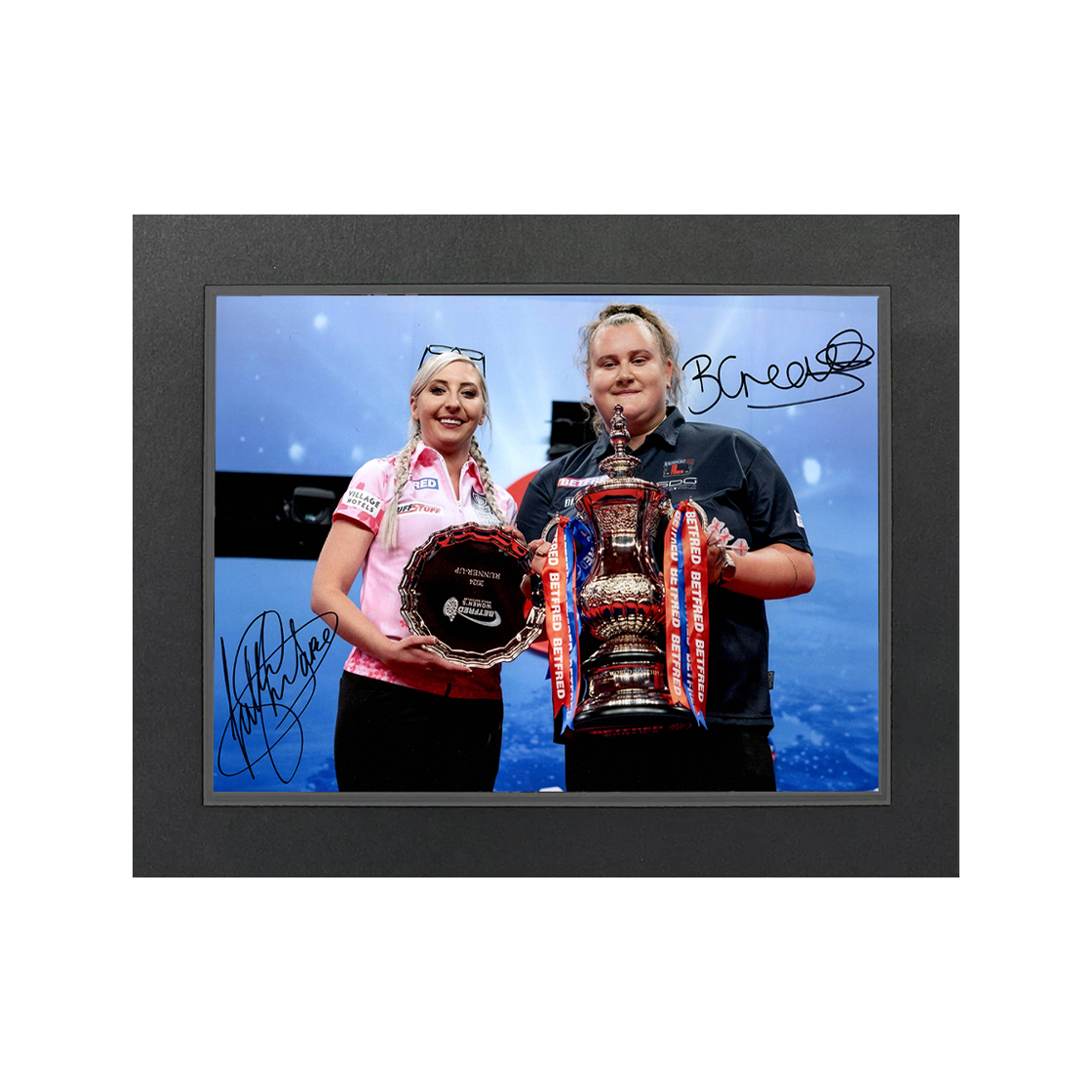 Fallon Sherrock & Beau Greaves Signed 16x12 Image Deluxe Mount