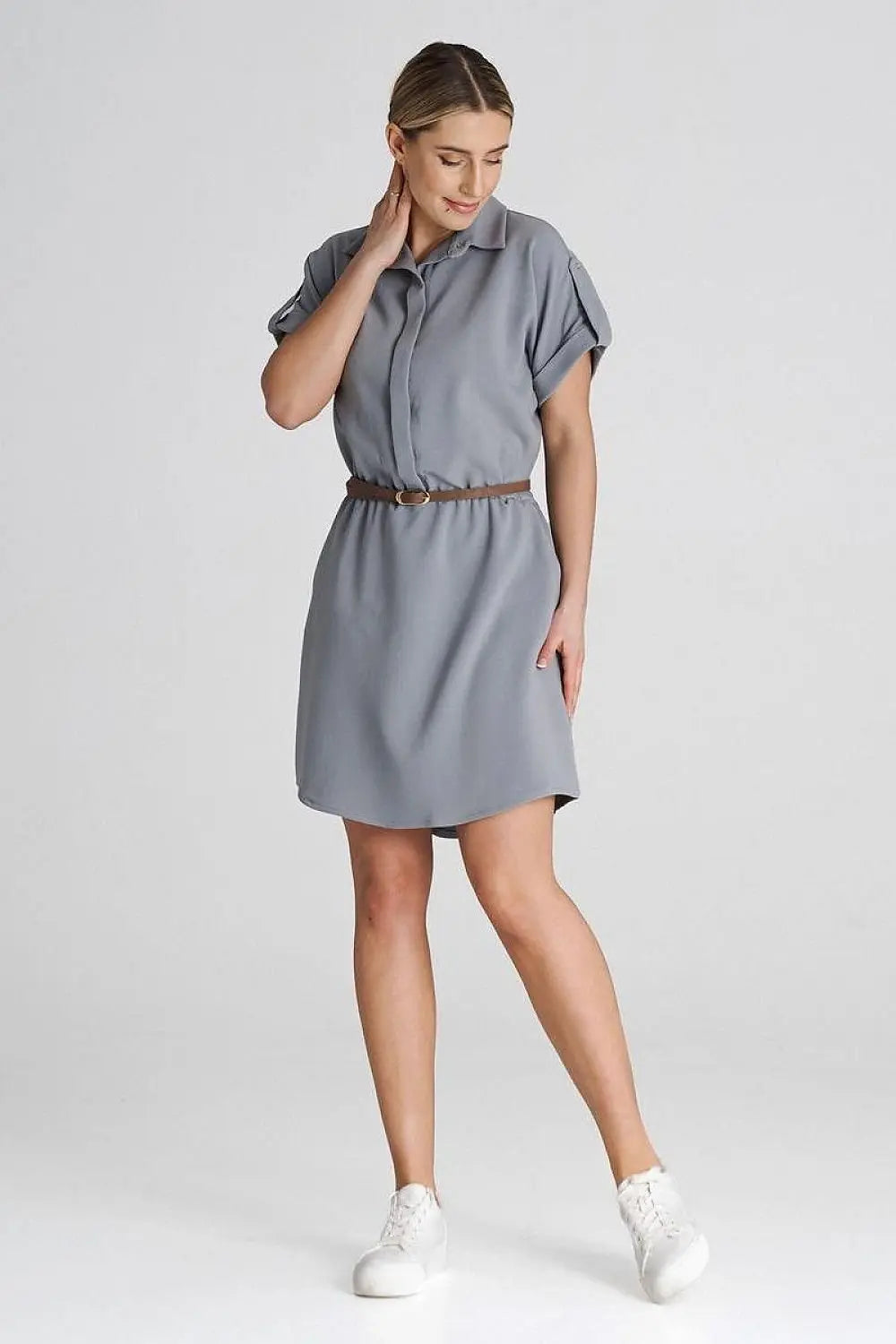 Figl Loose-Fit Daydress with Collar and Short Sleeves