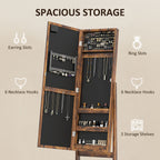 HOMCOM Free Standing Mirror Jewelry Cabinet with LED Lights, Jewellery Organiser with 3 Angle Adjustable, Full-Length Mirror with Storage for Earrings, Necklaces, Rings and Lipsticks, Rustic Brown
