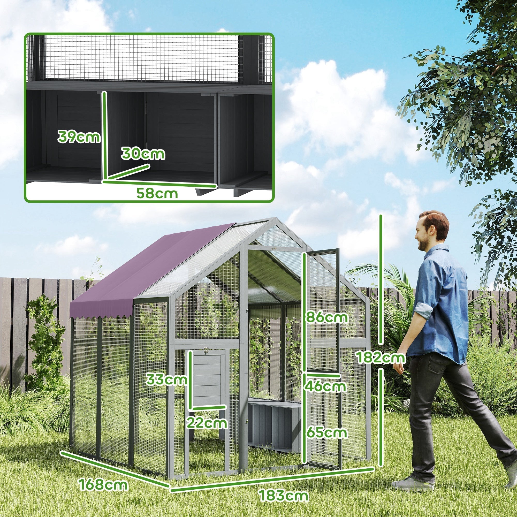 PawHut Large Walk In Chicken Run with Waterproof & Anti-UV Cover, for 6-8 Chickens, for Garden, Farm, 5.5' x 6' x 6'