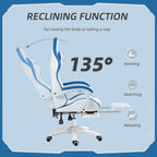 Vinsetto Computer Gaming Chair, PU Leather Desk Chair with Footrest, Swivel Task Chair with 135\'c2\'b0 Reclining Back and Lumbar Support, PC Chair for Adults, White and Blue