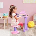 HOMCOM 32 Keys Kids Mini Electronic Keyboard Musical Instrument Educational Game Toy Children Grand Piano Stool Micropho