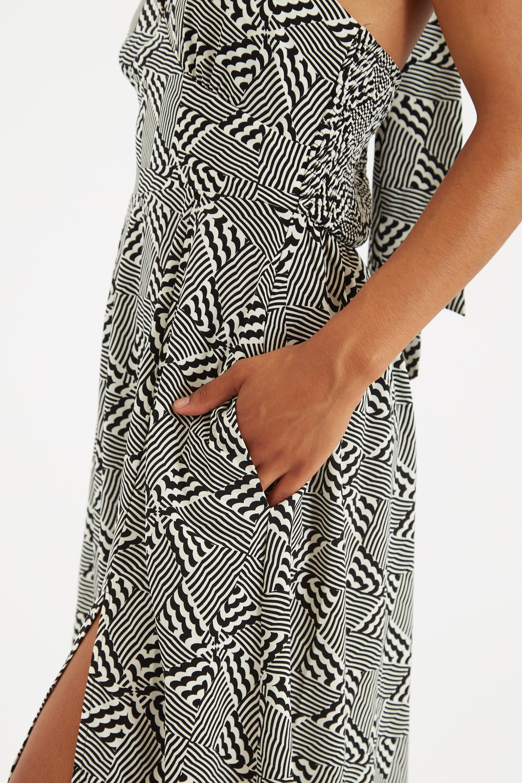 Geri 60s Patchwork Halter neck Midi Dress