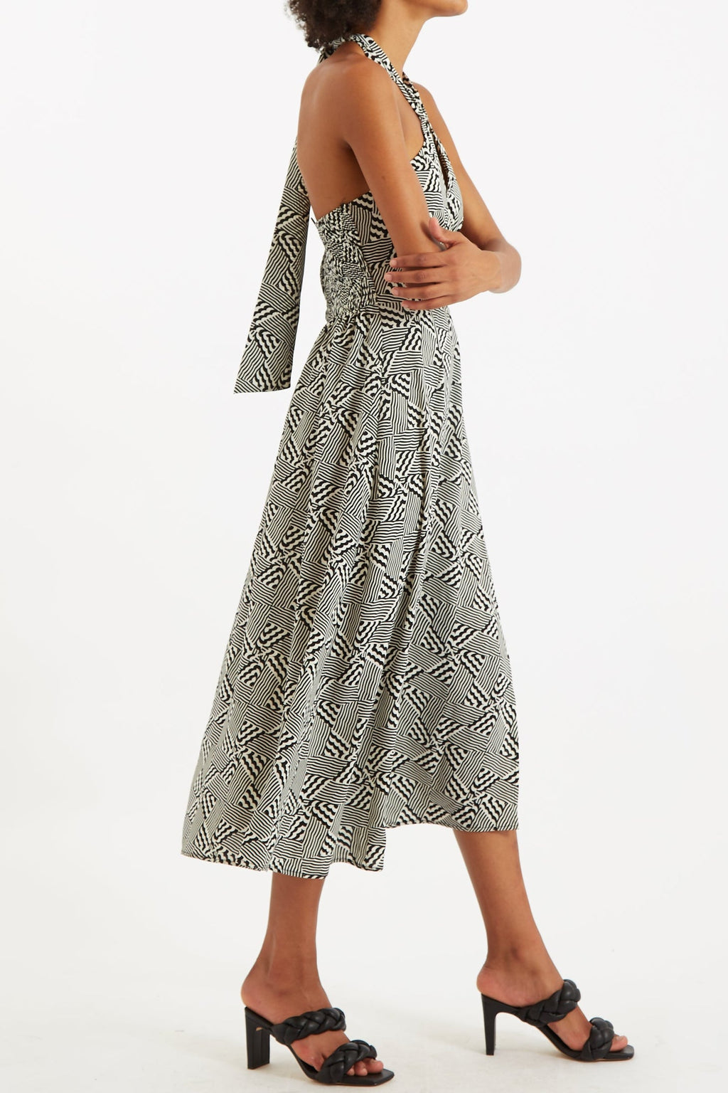 Geri 60s Patchwork Halter neck Midi Dress