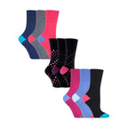 Ladies 9 Pack Non-Binding Cotton Crew Socks with Stripes Patterned